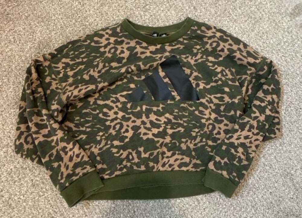 Adidas Women's Size L Leopard Print Camo Graphic Crewneck Sweatshirt